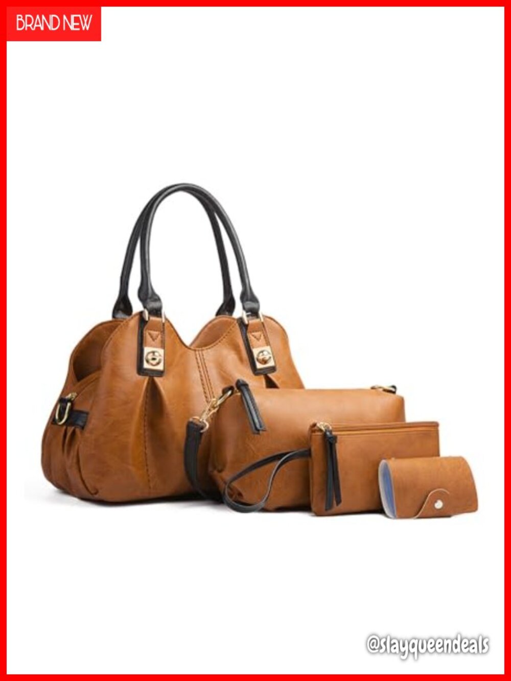 Retro PU Leather Tote Handbag Set for Women - 4 Piece Satchel